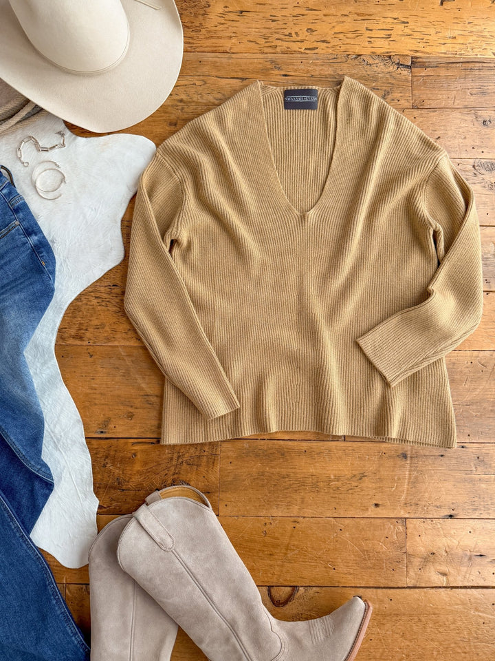 Avilla Camel Ribbed Knit Top