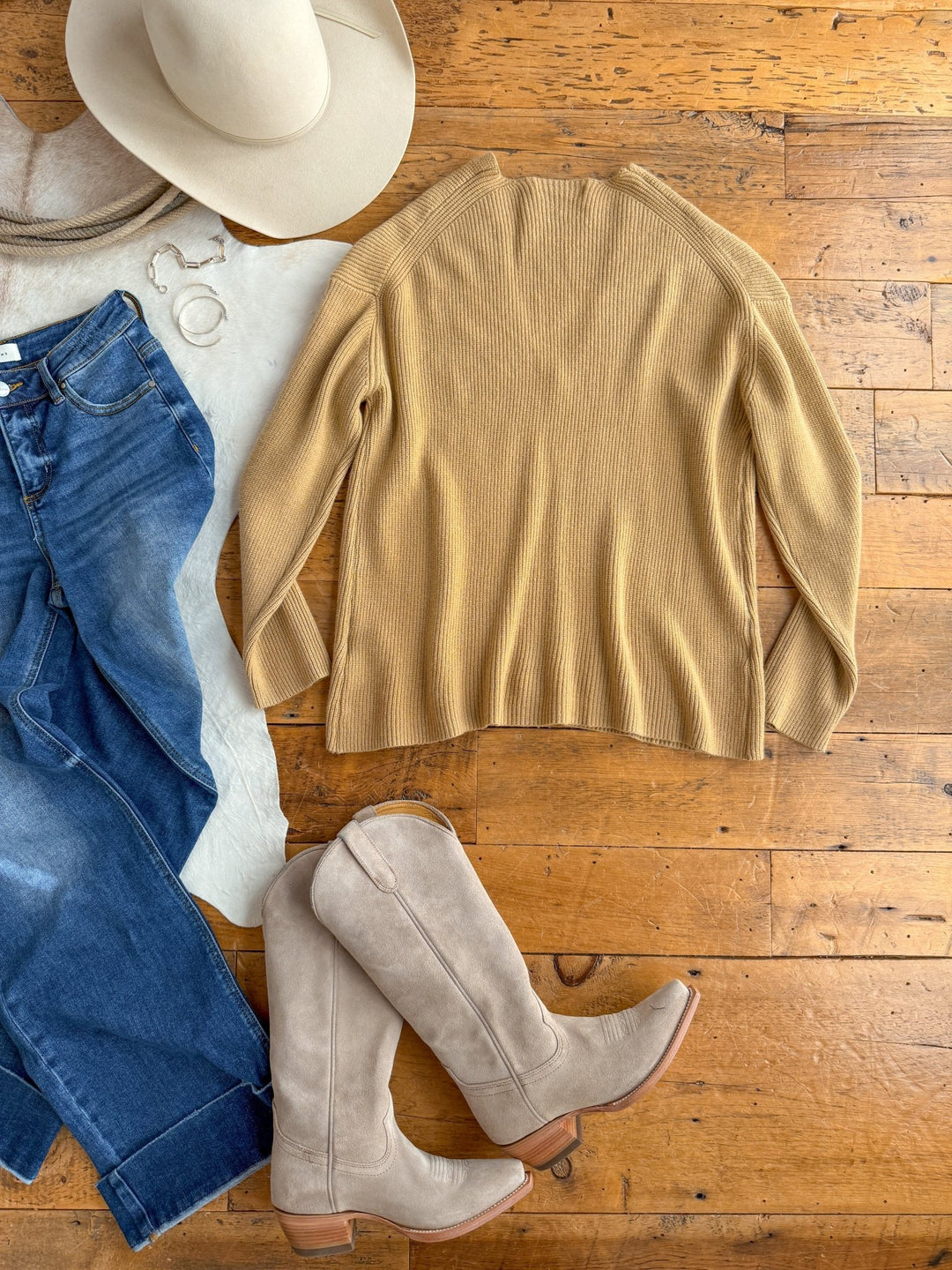 Avilla Camel Ribbed Knit Top