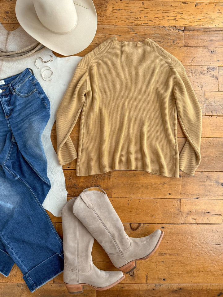 Avilla Camel Ribbed Knit Top