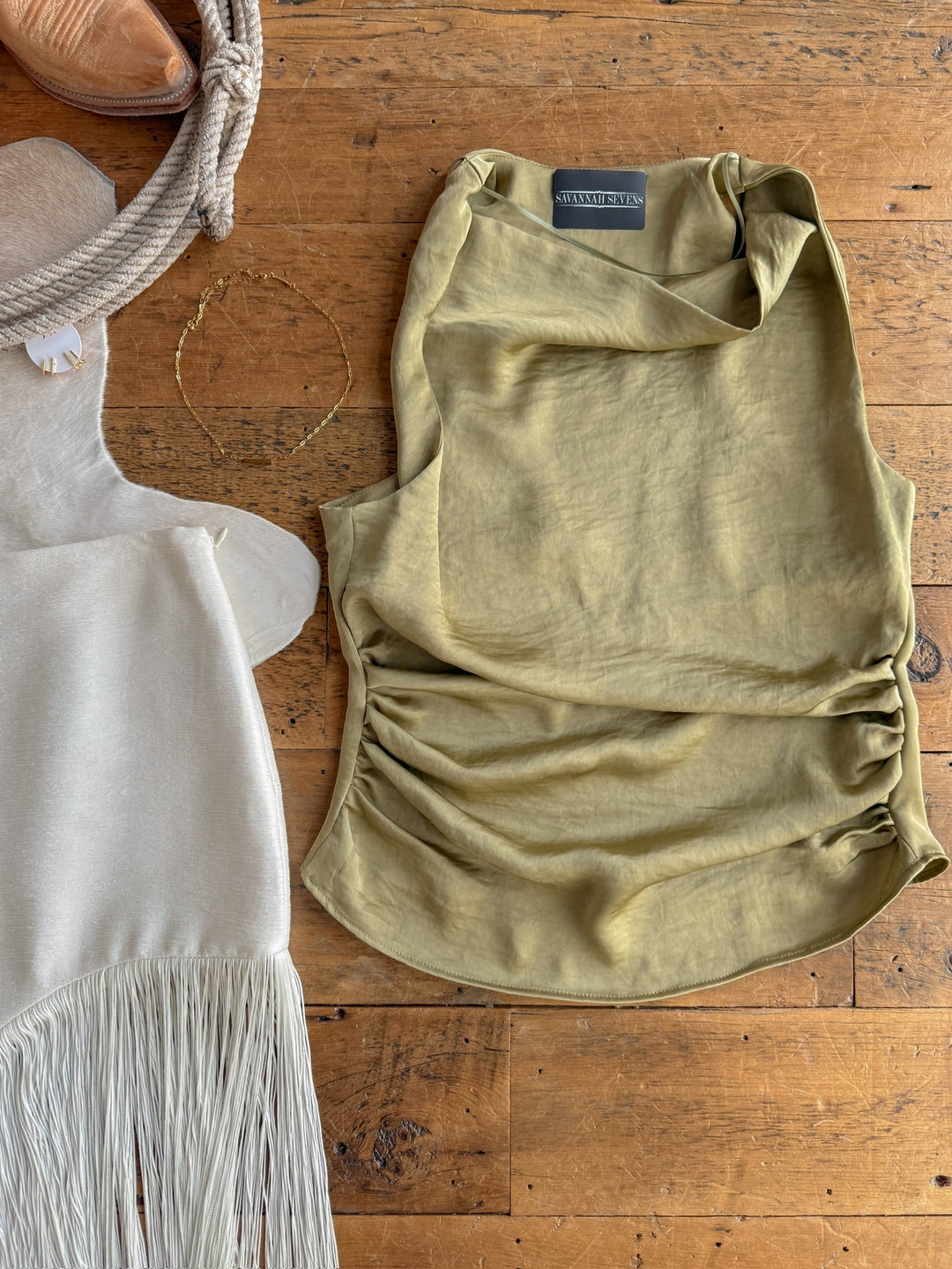 Avoca Sage Satin Sleeveless Top