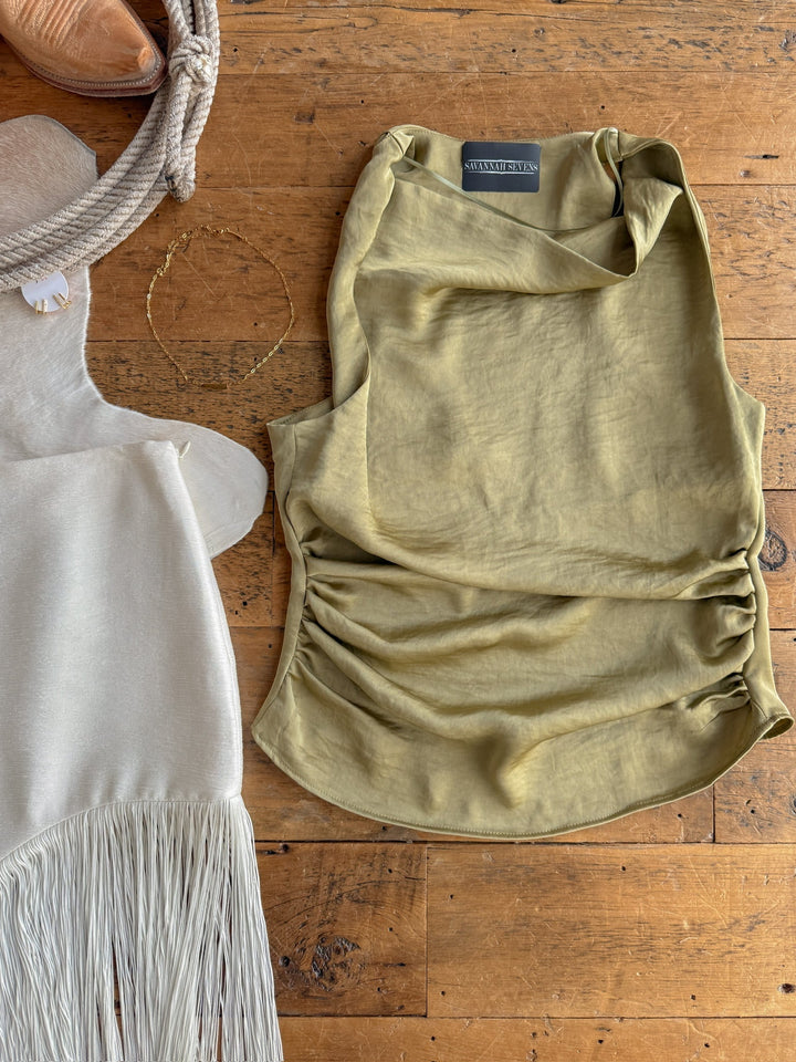 Avoca Sage Satin Sleeveless Top