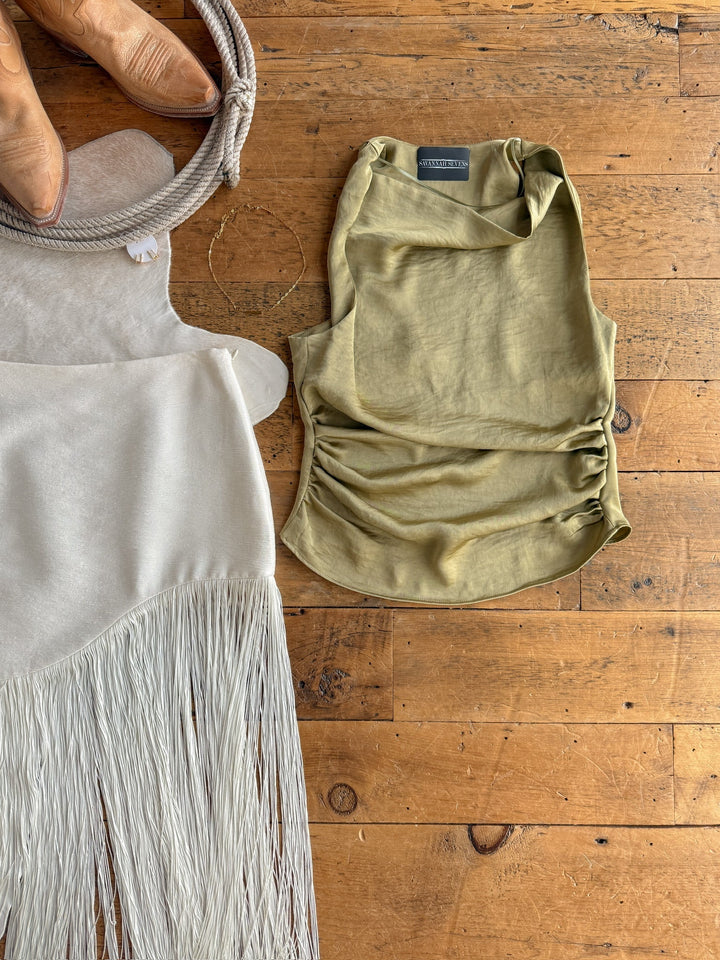 Avoca Sage Satin Sleeveless Top