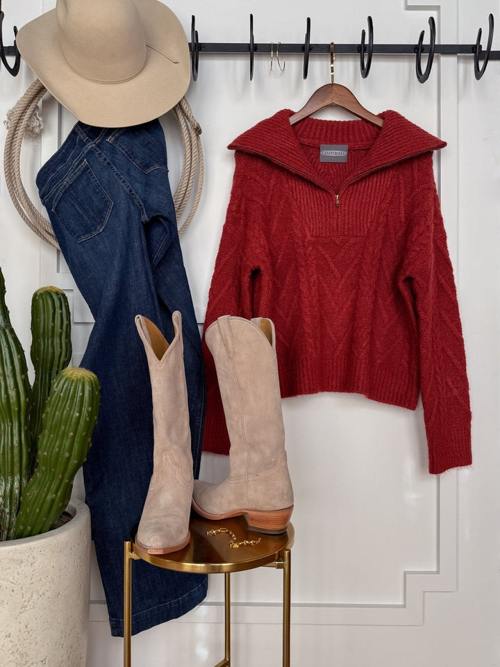 Belmont Ruby Quarter Zip Sweater
