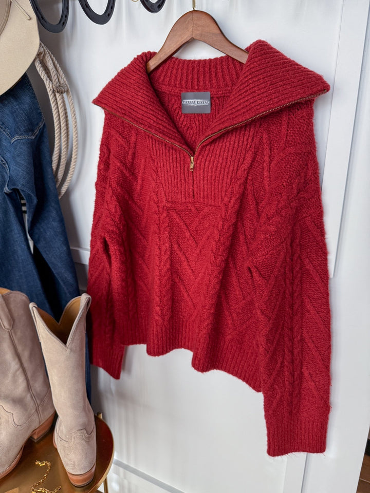 Belmont Ruby Quarter Zip Sweater