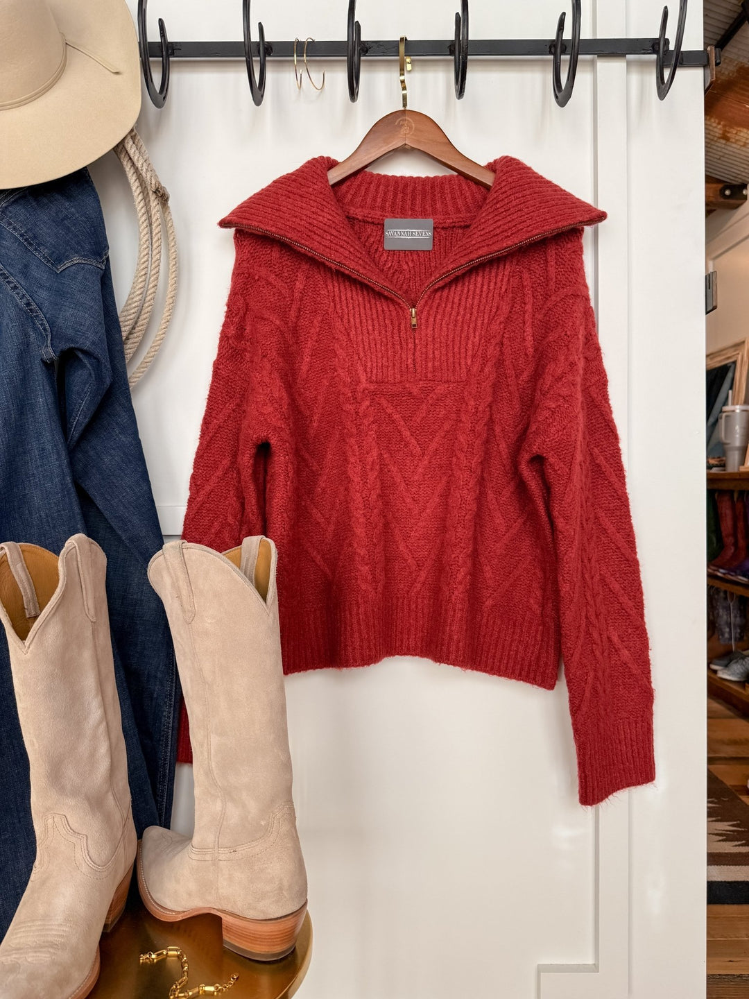 Belmont Ruby Quarter Zip Sweater