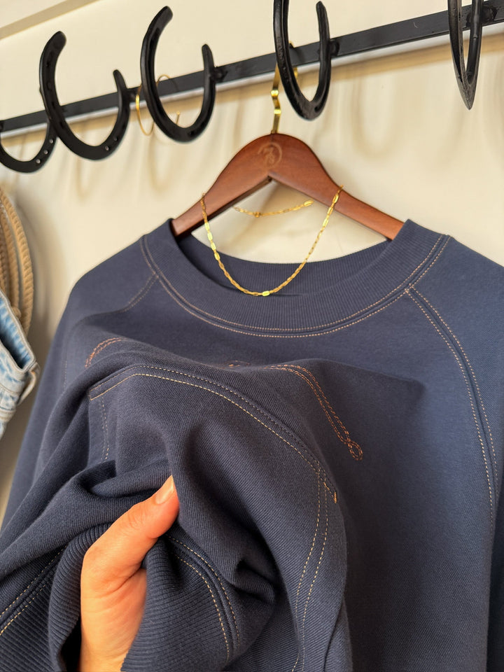Brooks Navy Boot Stitch Pullover