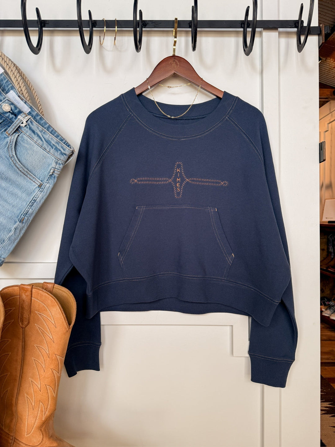 Brooks Navy Boot Stitch Pullover