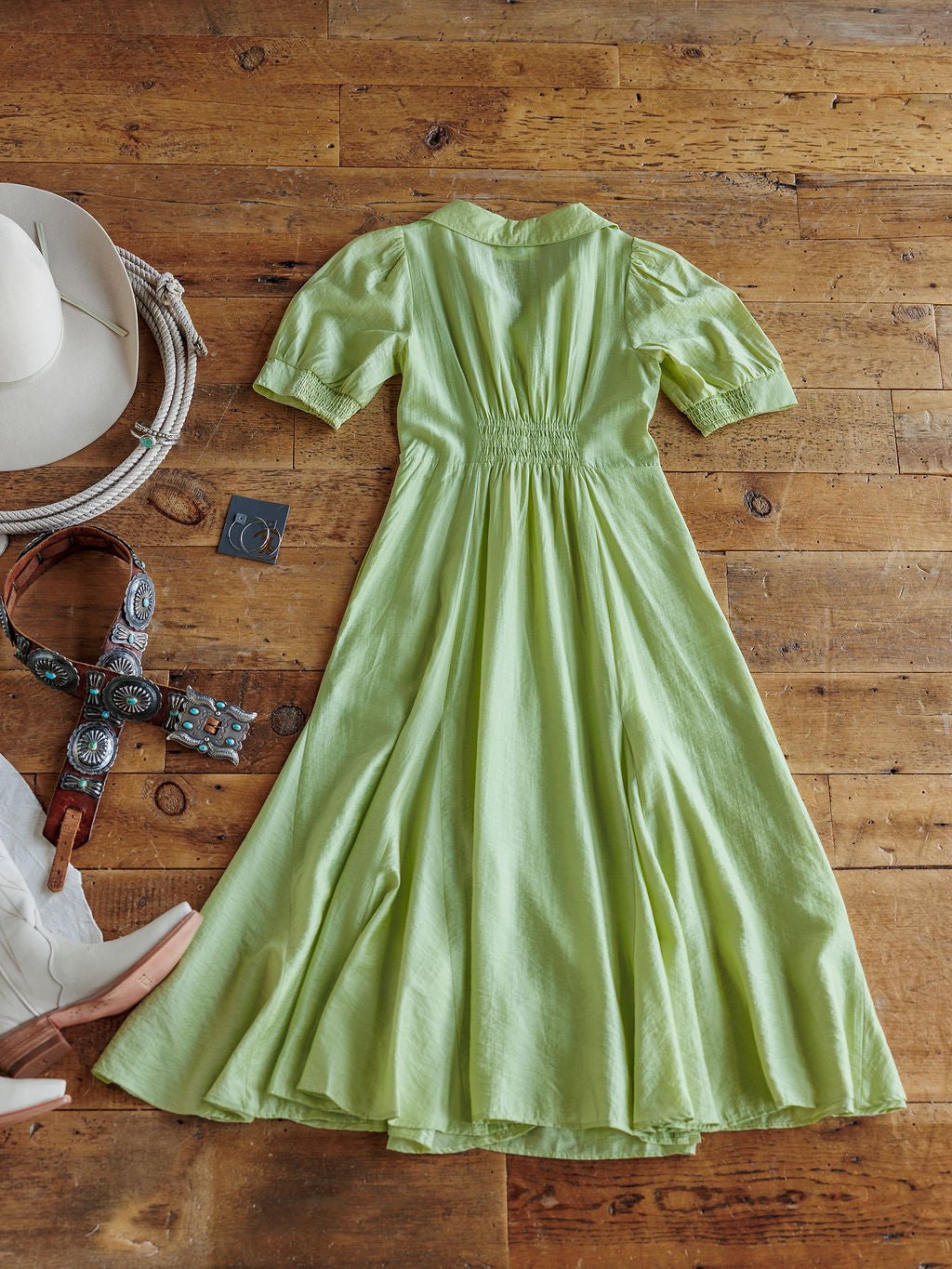 Castalia Chartreuse Button Up Dress