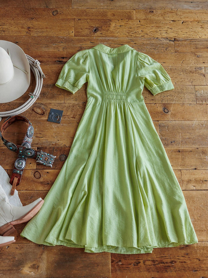 Castalia Chartreuse Button Up Dress