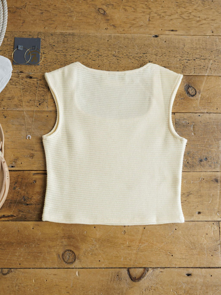 Chamblee Cream Ribbed Cropped Sleeveless Top