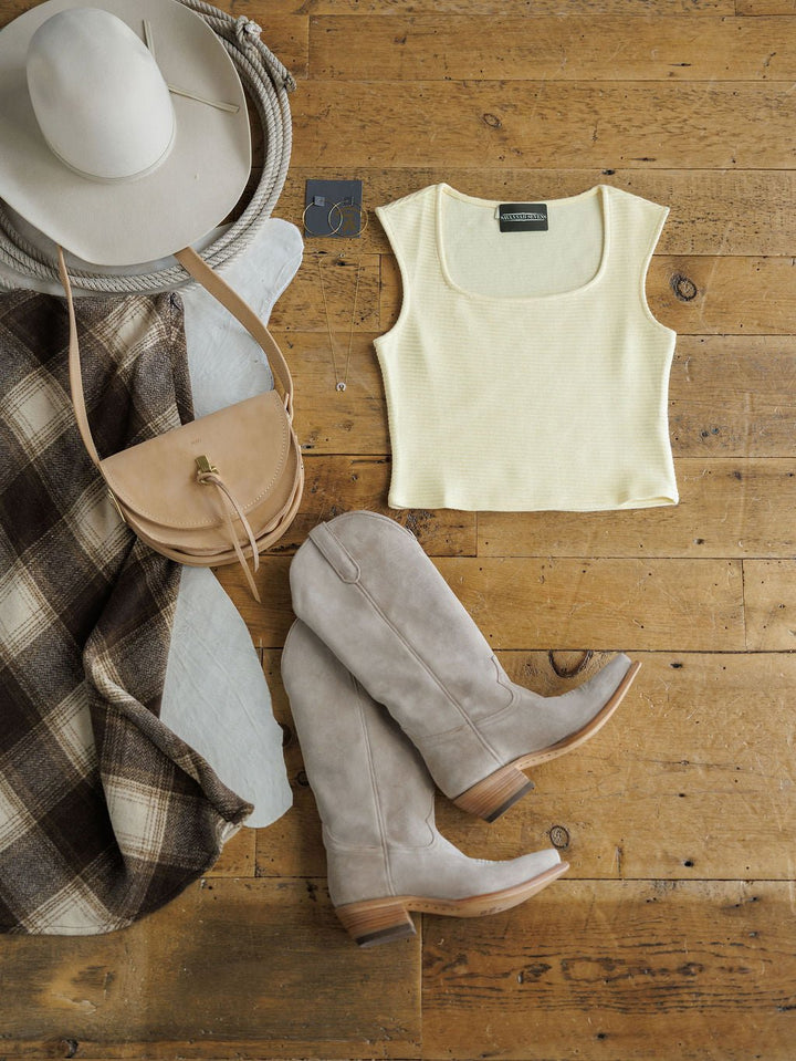 Chamblee Cream Ribbed Cropped Sleeveless Top