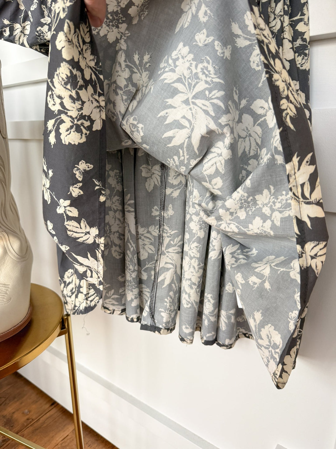 Chanute Charcoal Floral Puff Sleeve Dress