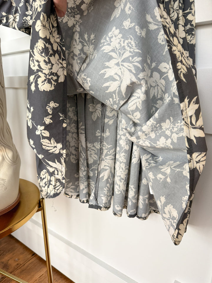 Chanute Charcoal Floral Puff Sleeve Dress