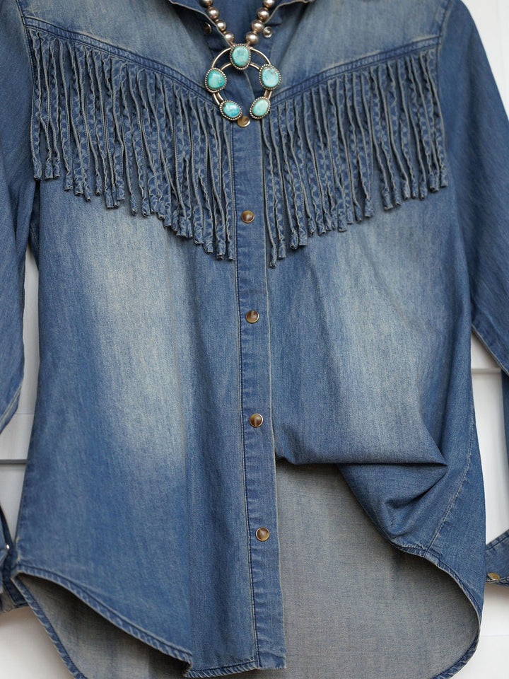 Chenoa Denim Fringe Button Up Top