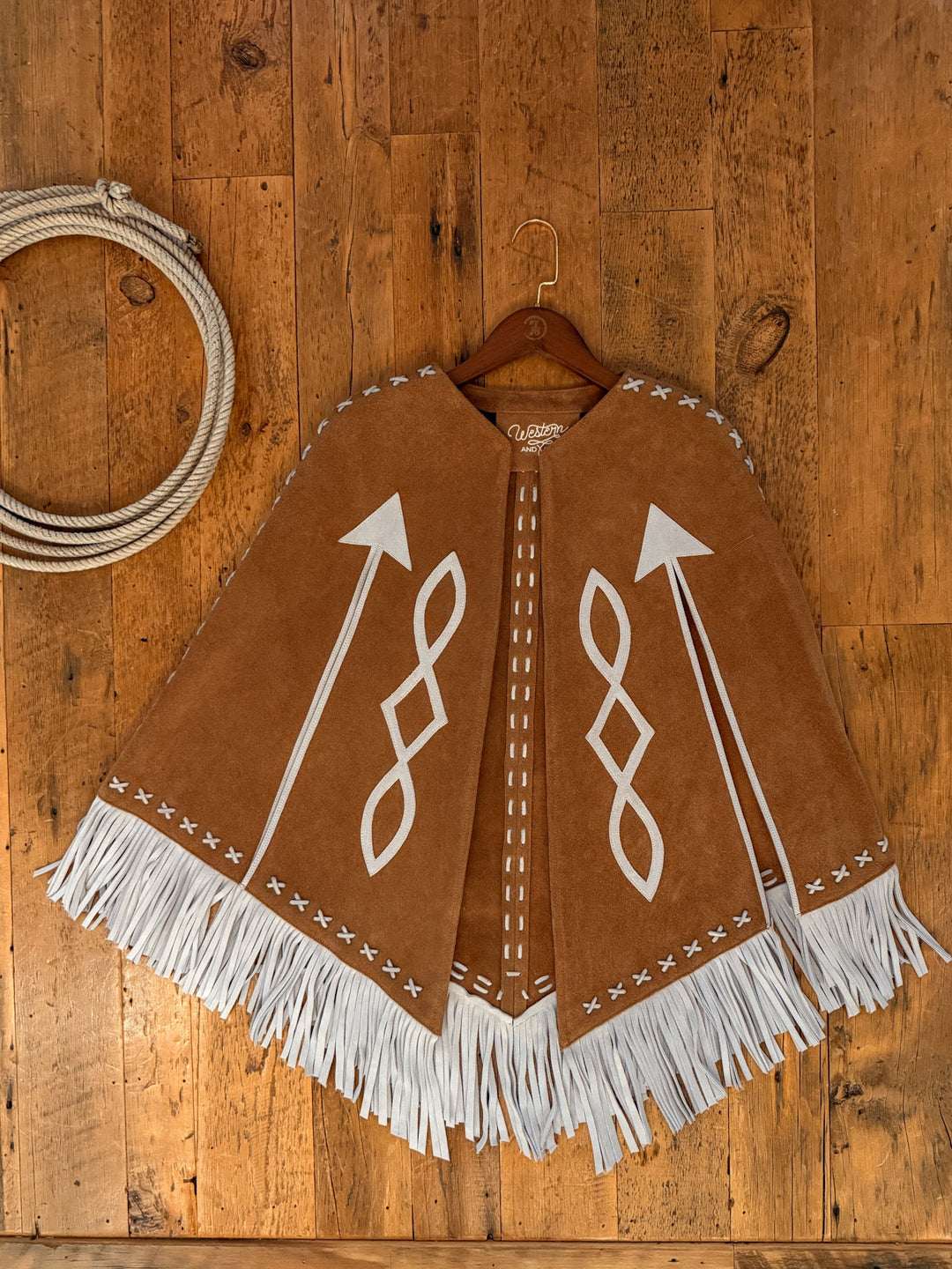 Cimarron Saddle Tan Leather Fringe Cape