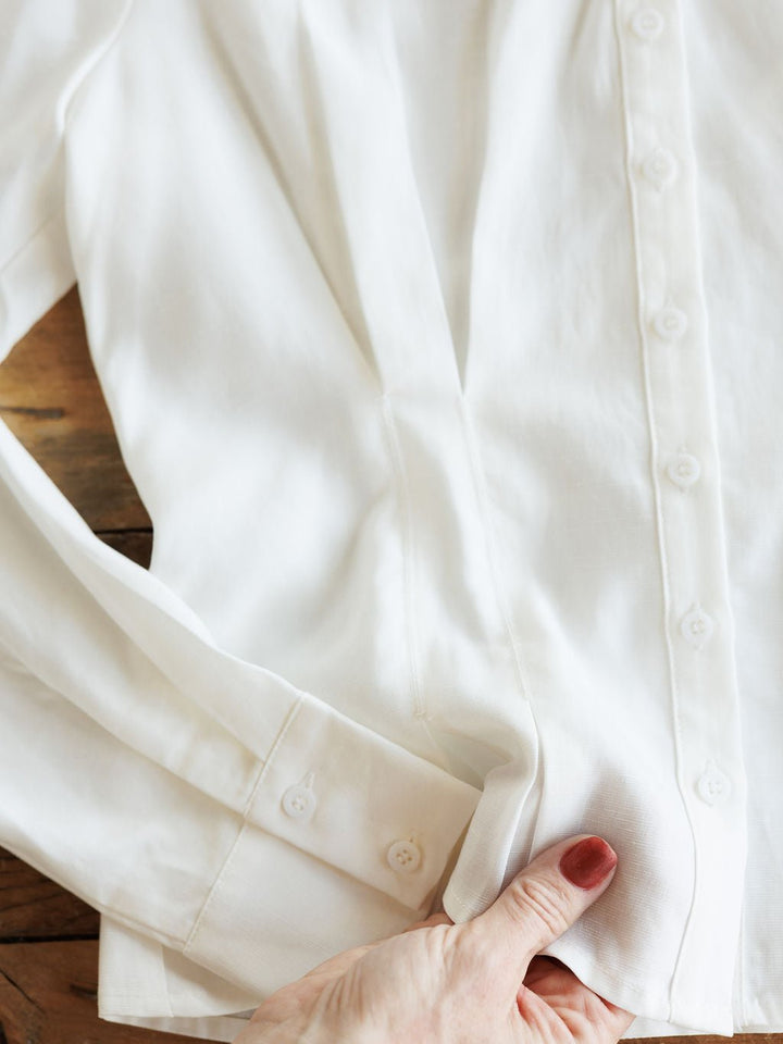 Clermont White Pleated Button Up Top