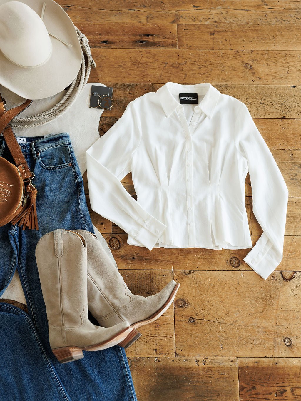 Clermont White Pleated Button Up Top