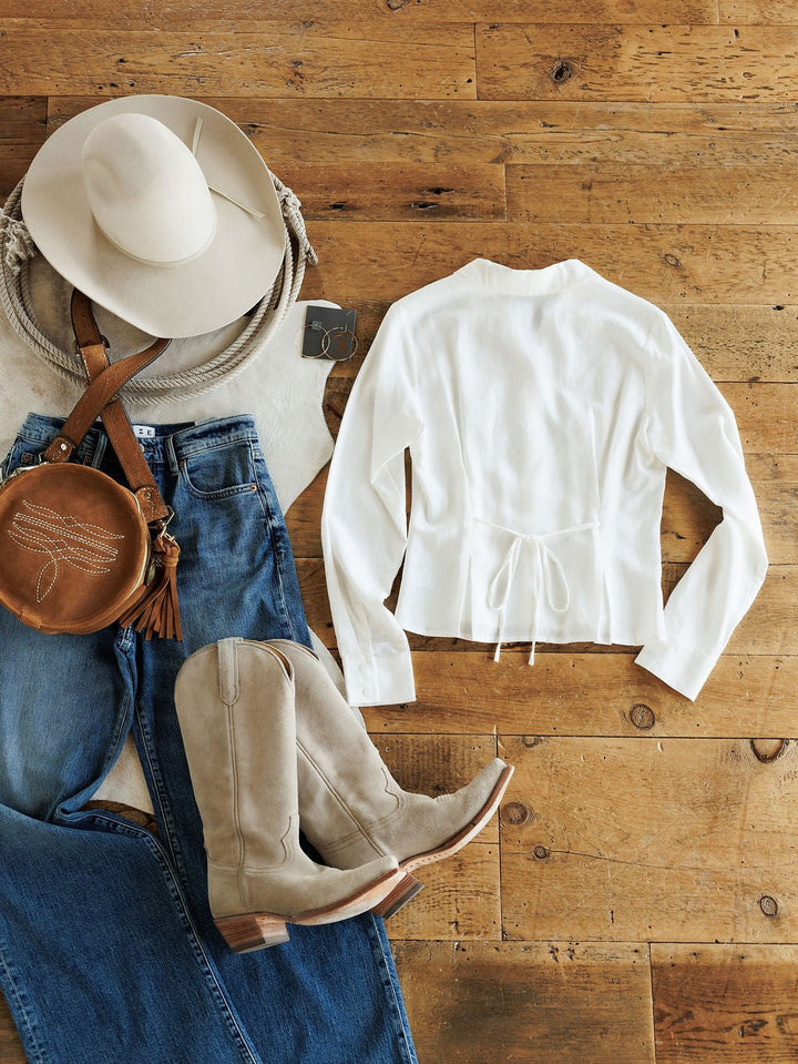 Clermont White Pleated Button Up Top
