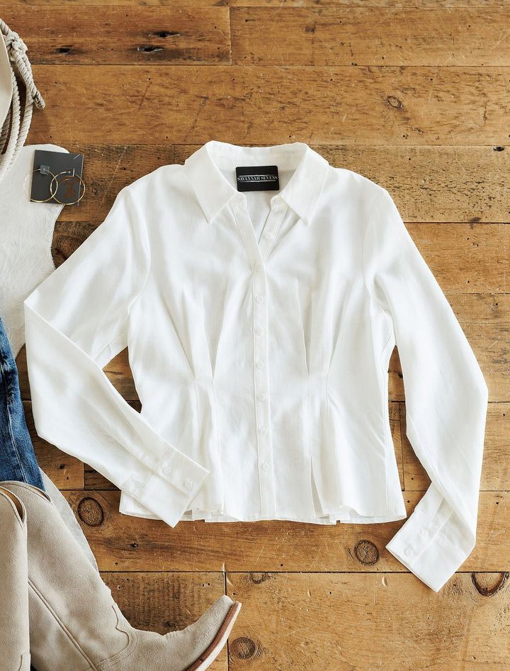 Clermont White Pleated Button Up Top