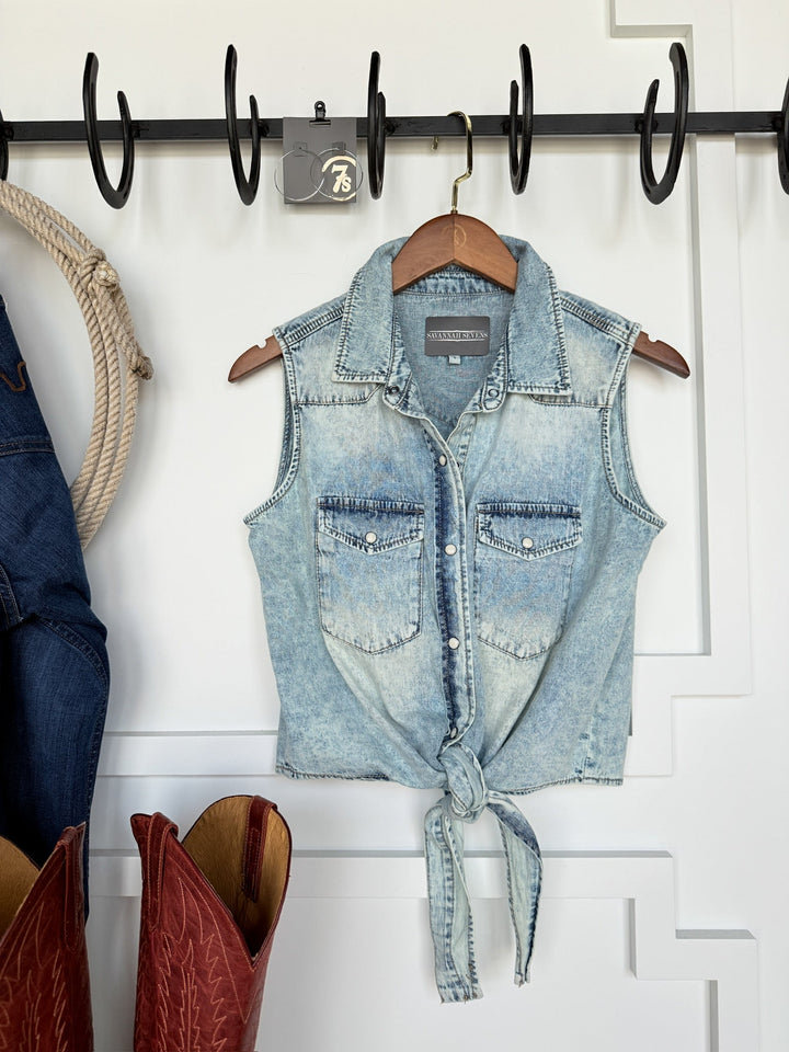 Coronado Denim Pearl Snap Sleeveless Top