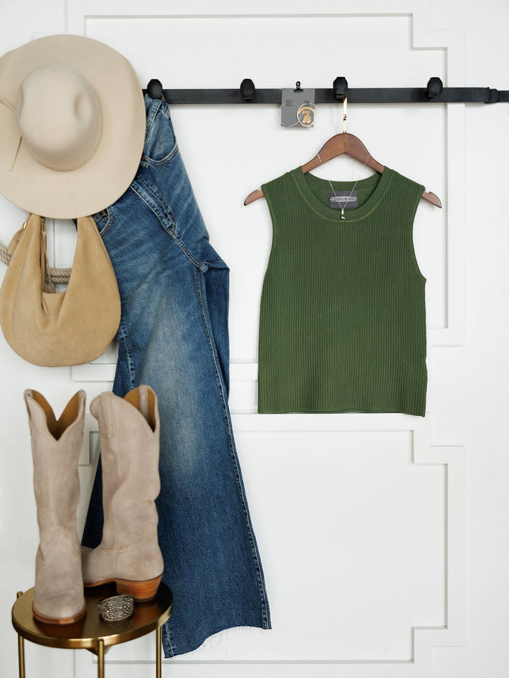 Crawford Green Ribbed Sleeveless Top