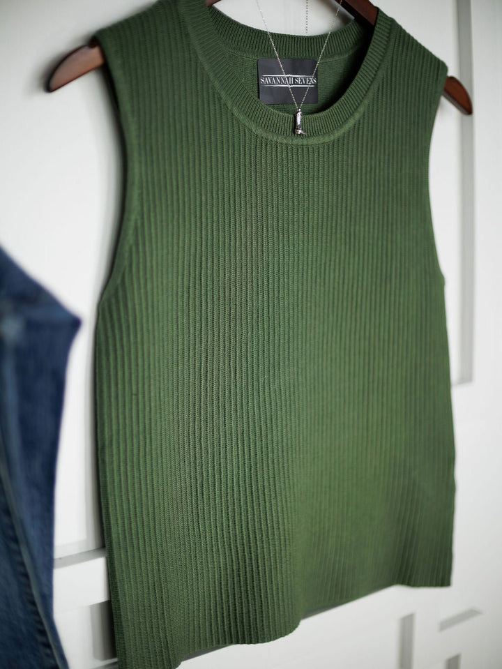 Crawford Green Ribbed Sleeveless Top