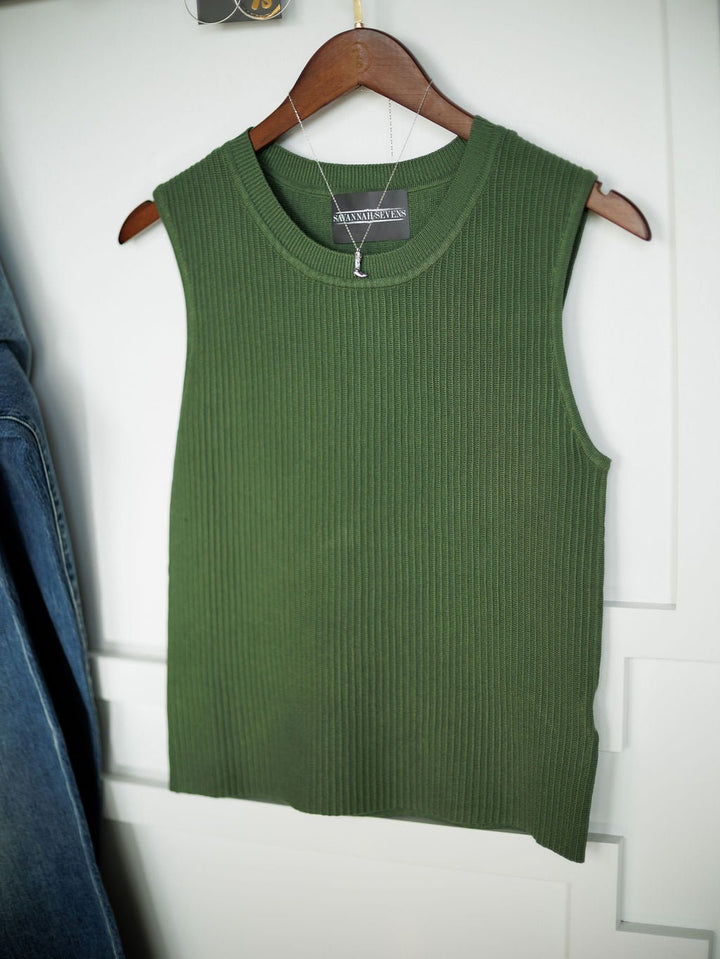 Crawford Green Ribbed Sleeveless Top
