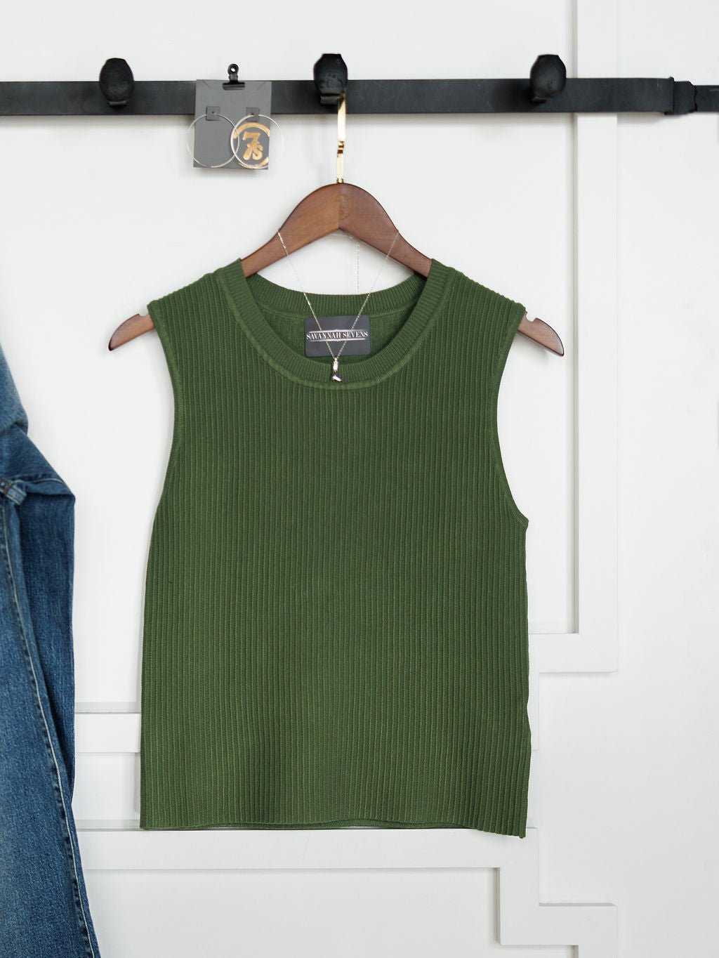 Crawford Green Ribbed Sleeveless Top