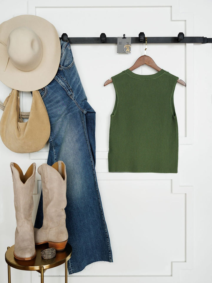 Crawford Green Ribbed Sleeveless Top