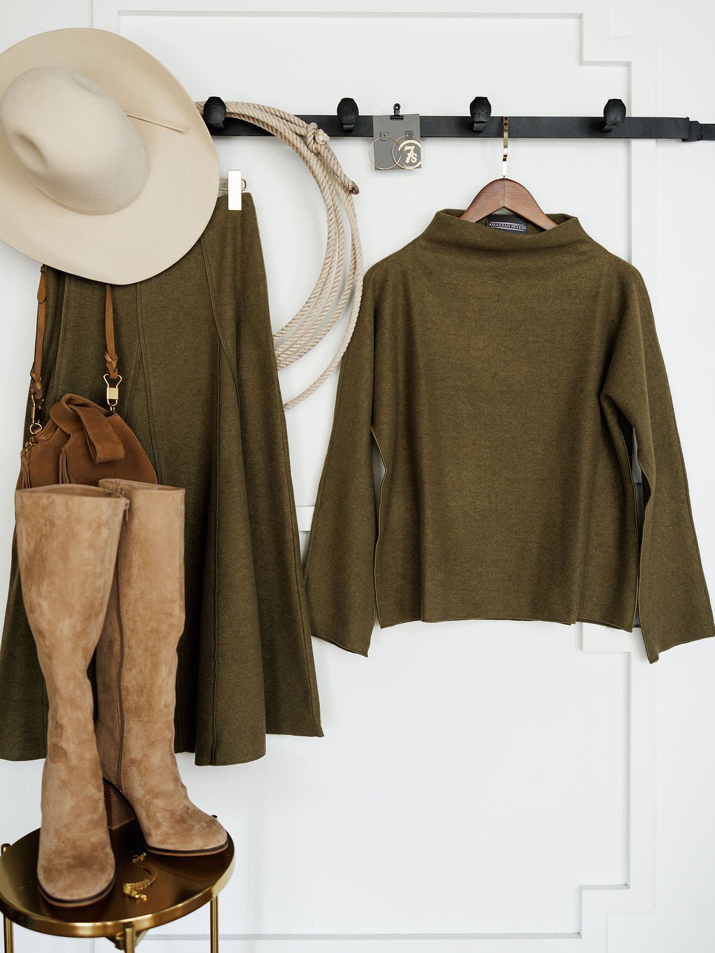 Crescent City Olive Fleece Top