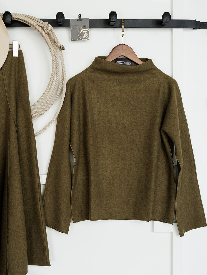 Crescent City Olive Fleece Top