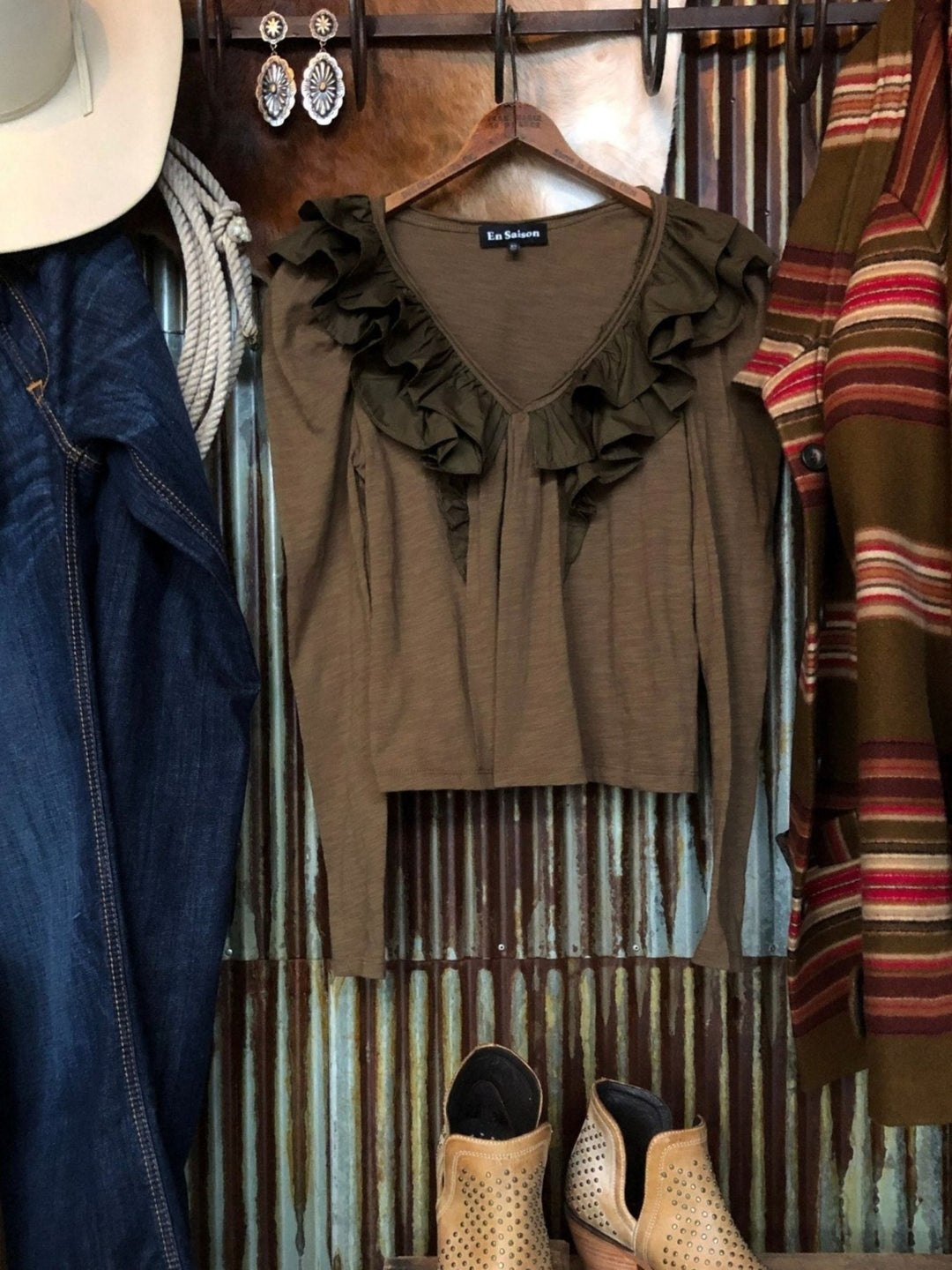 Cullison Olive Ruffle Top