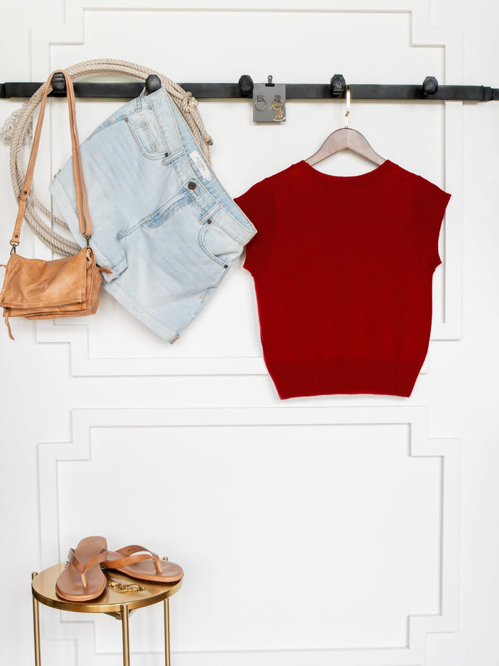 Dacoma Cherry Red Knit Top