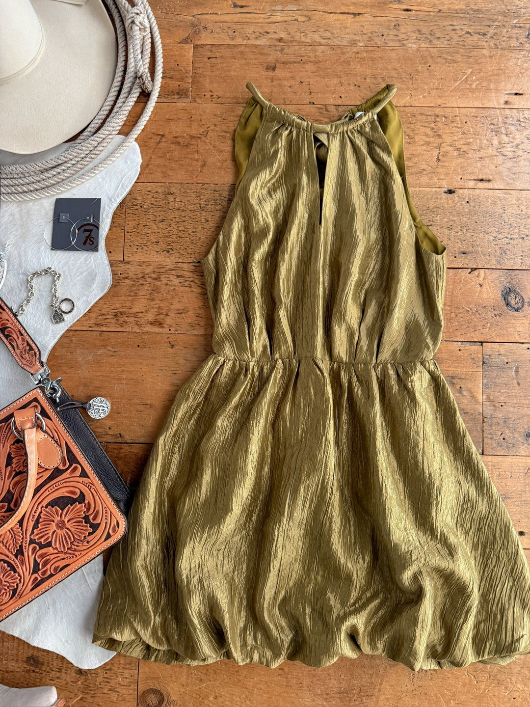 Del Rio Chartreuse Satin Dress