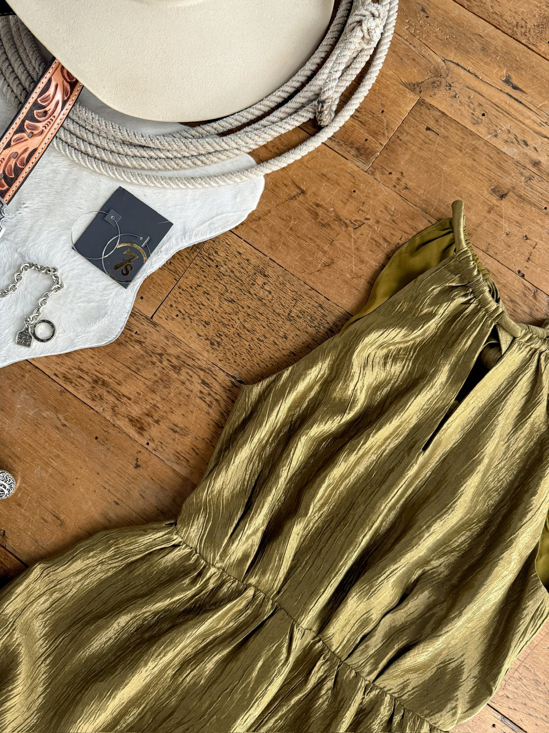 Del Rio Chartreuse Satin Dress