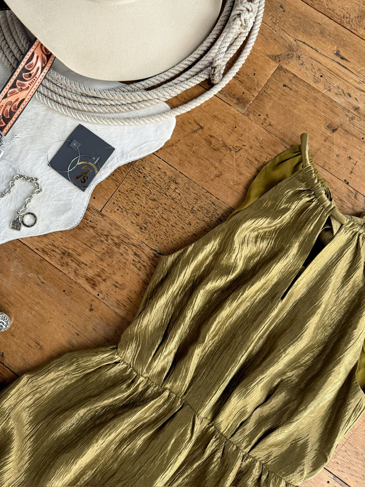 Del Rio Chartreuse Satin Dress