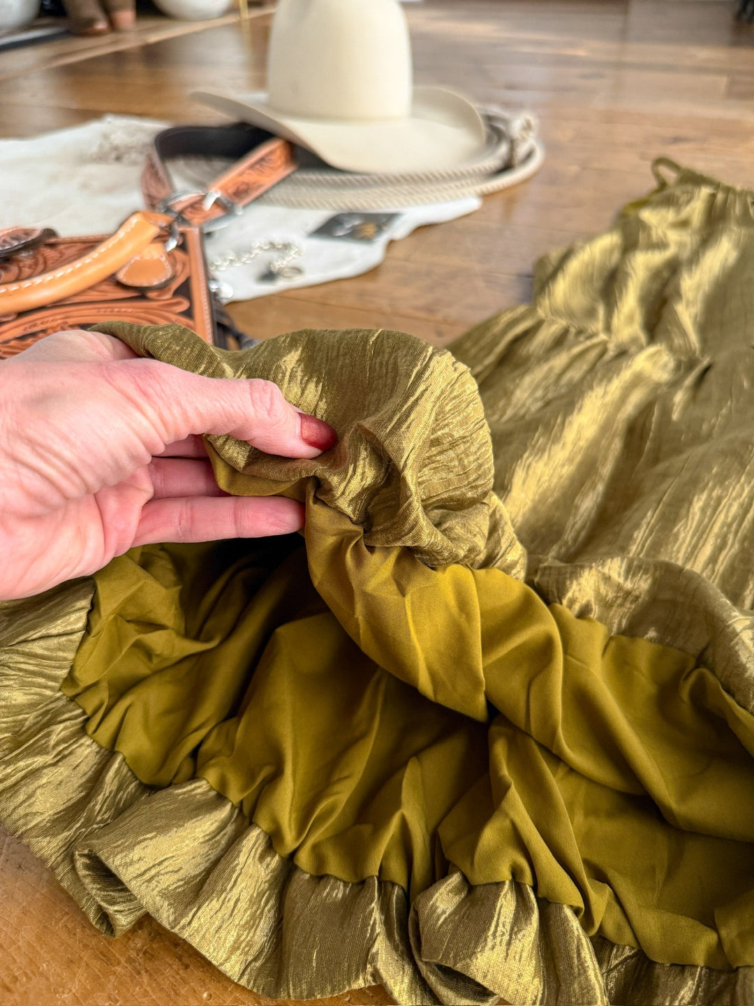Del Rio Chartreuse Satin Dress