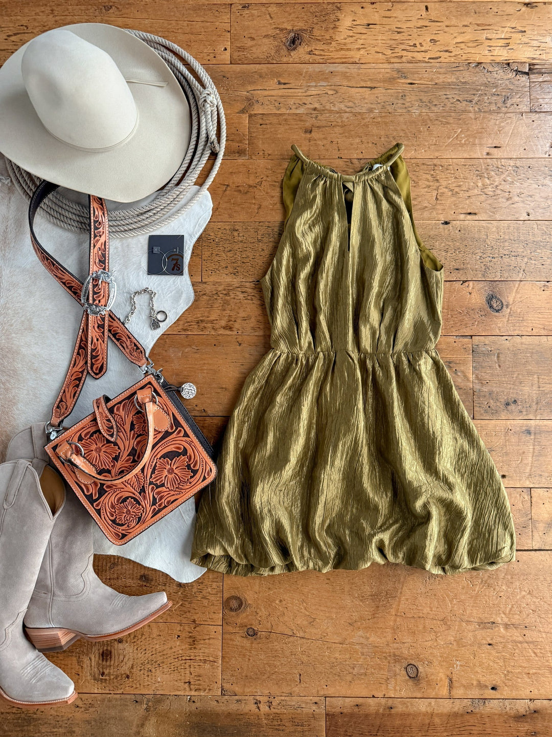 Del Rio Chartreuse Satin Dress
