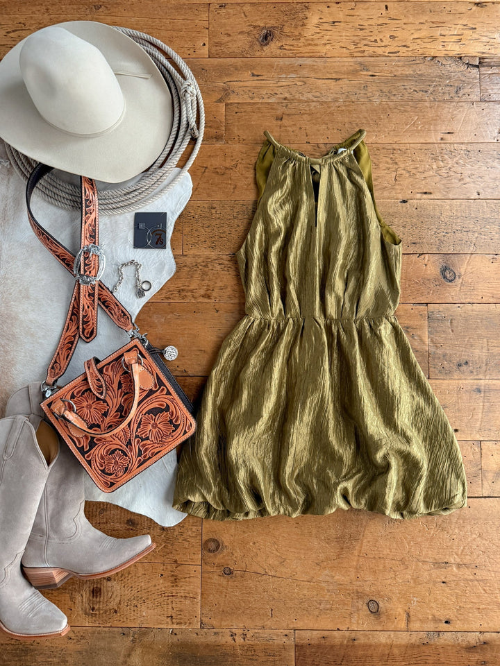 Del Rio Chartreuse Satin Dress
