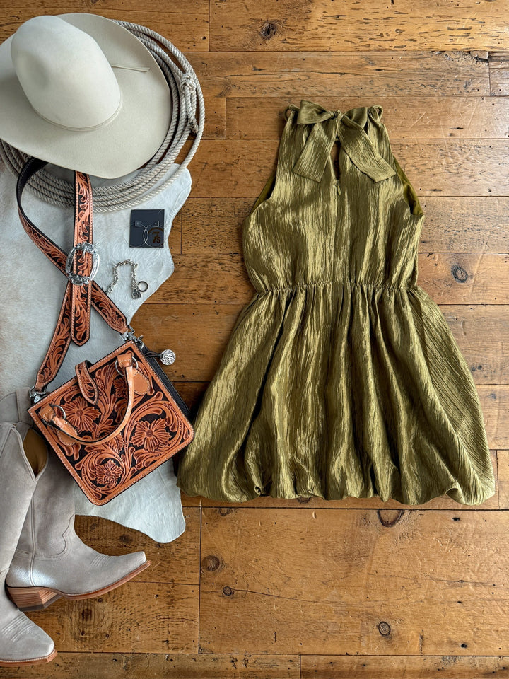 Del Rio Chartreuse Satin Dress