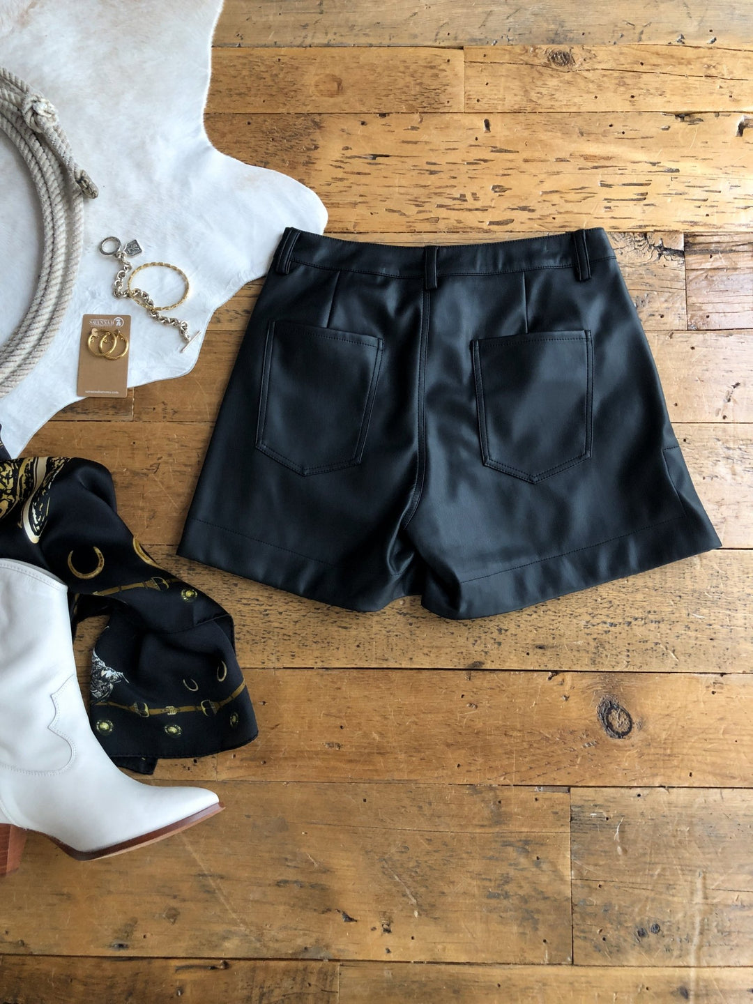Deming Black Leather Shorts