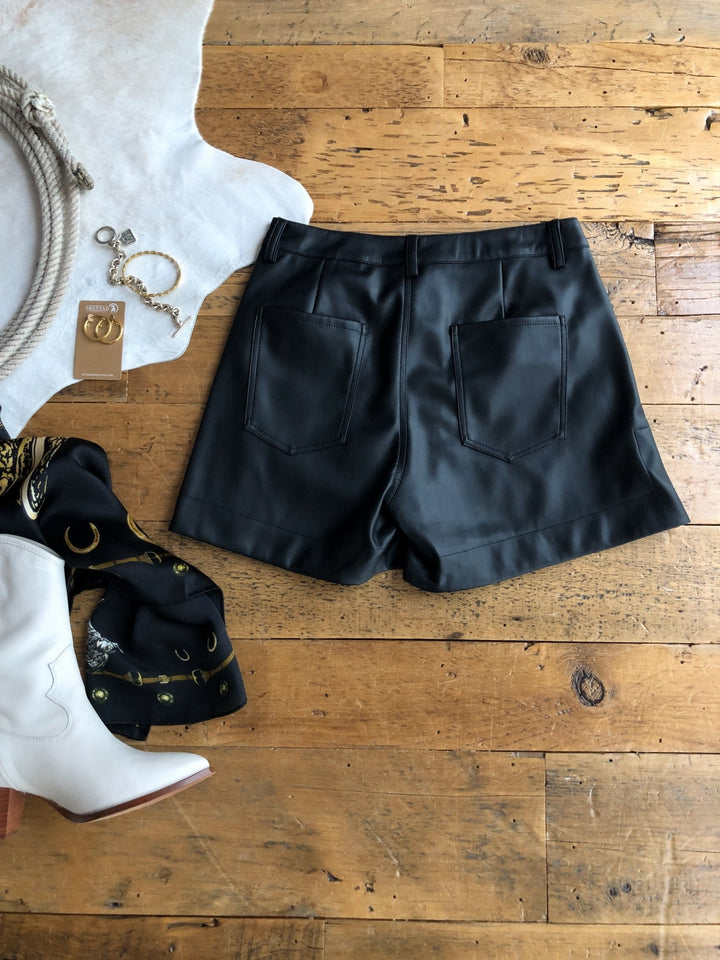 Deming Black Leather Shorts