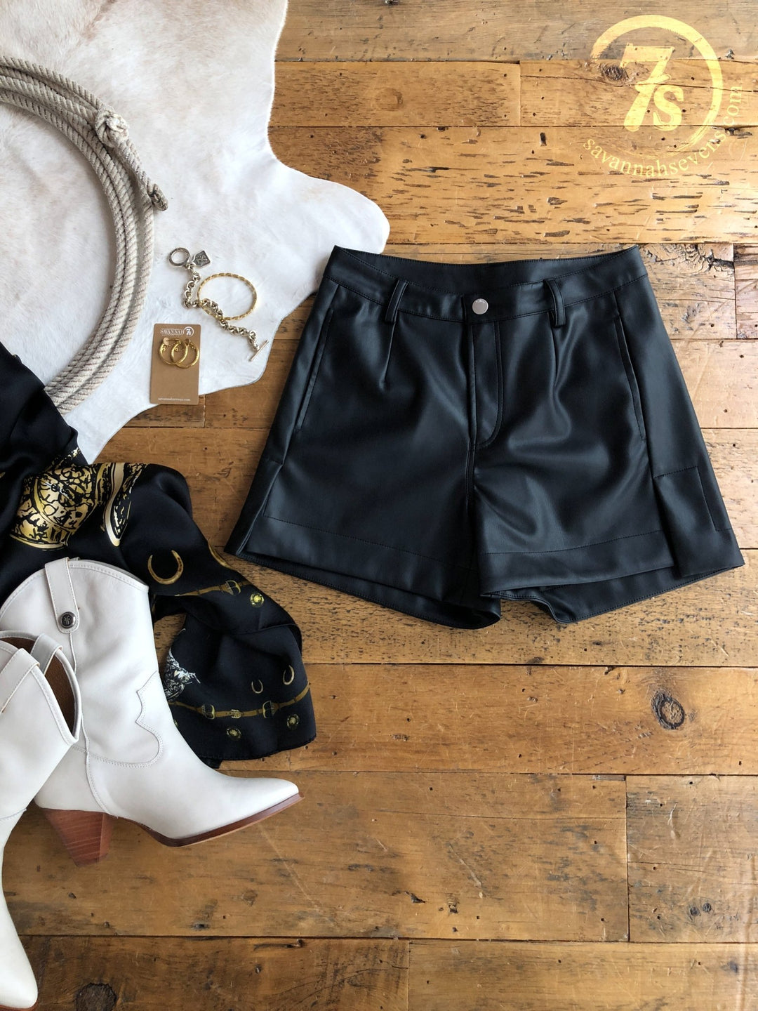Deming Black Leather Shorts
