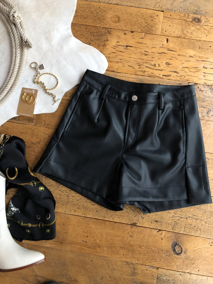 Deming Black Leather Shorts