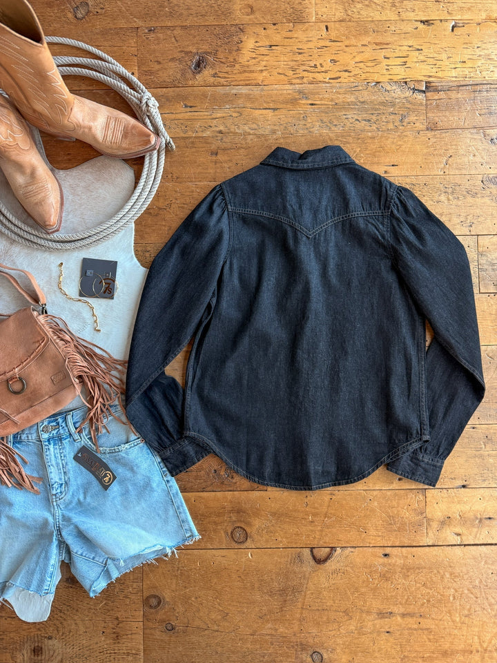 Denton Kimes Black Denim Button Up Top