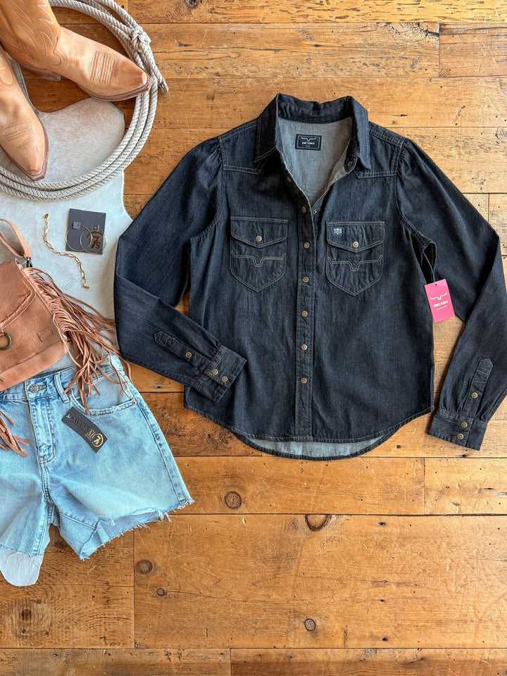 Denton Kimes Black Denim Button Up Top
