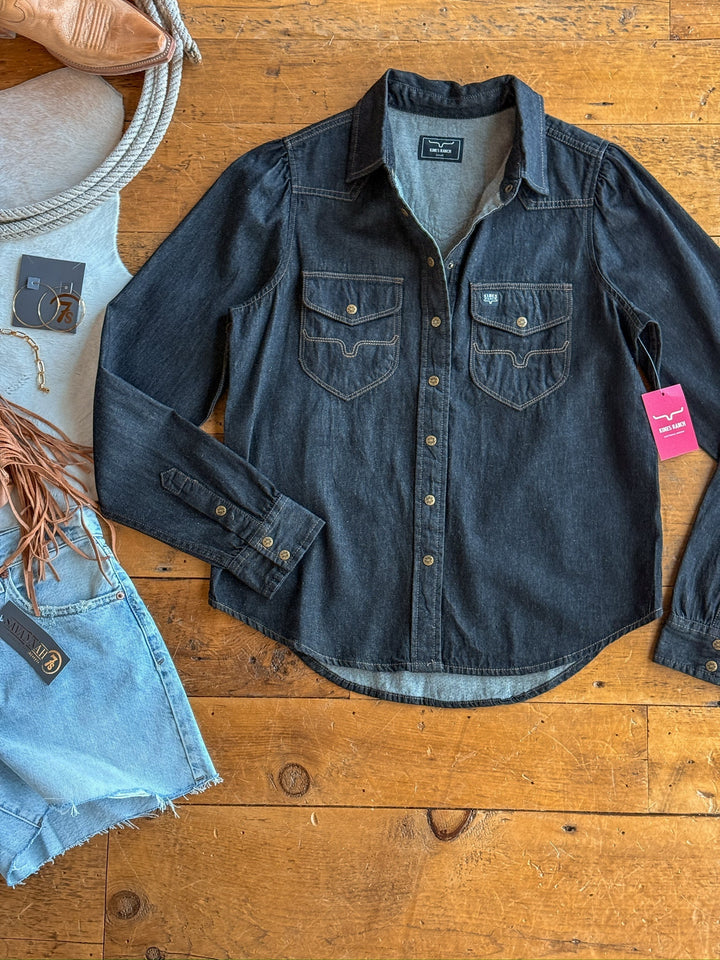 Denton Kimes Black Denim Button Up Top