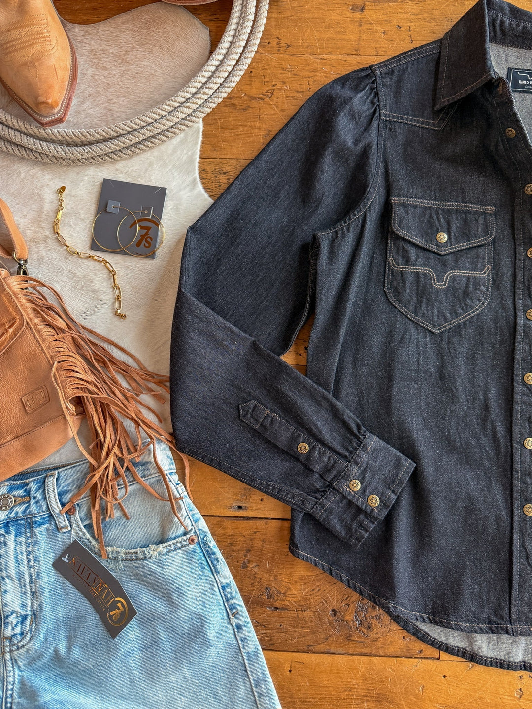 Denton Kimes Black Denim Button Up Top