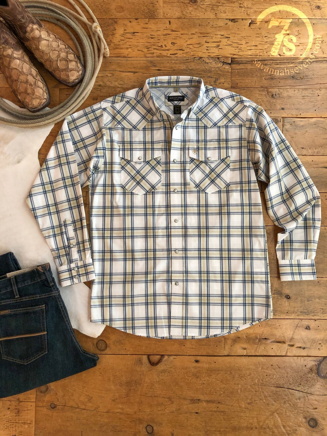 Dodson Ariat Men's Navy Striped Pearl Snap