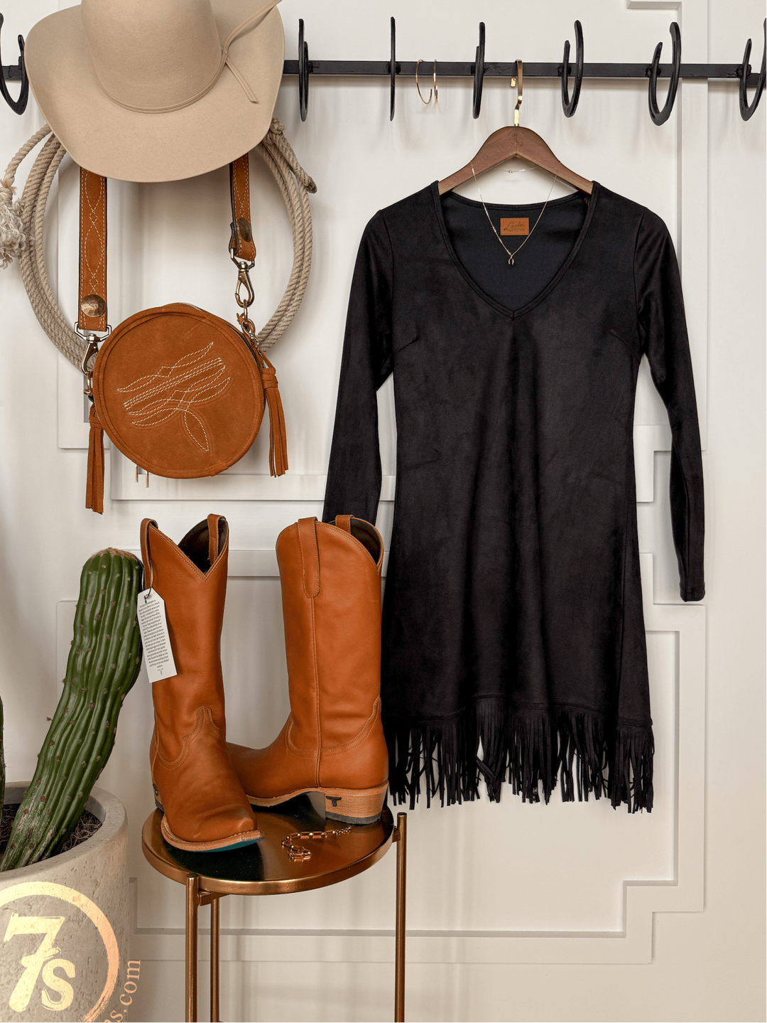 Duluth Black Fringe Long Sleeve Dress